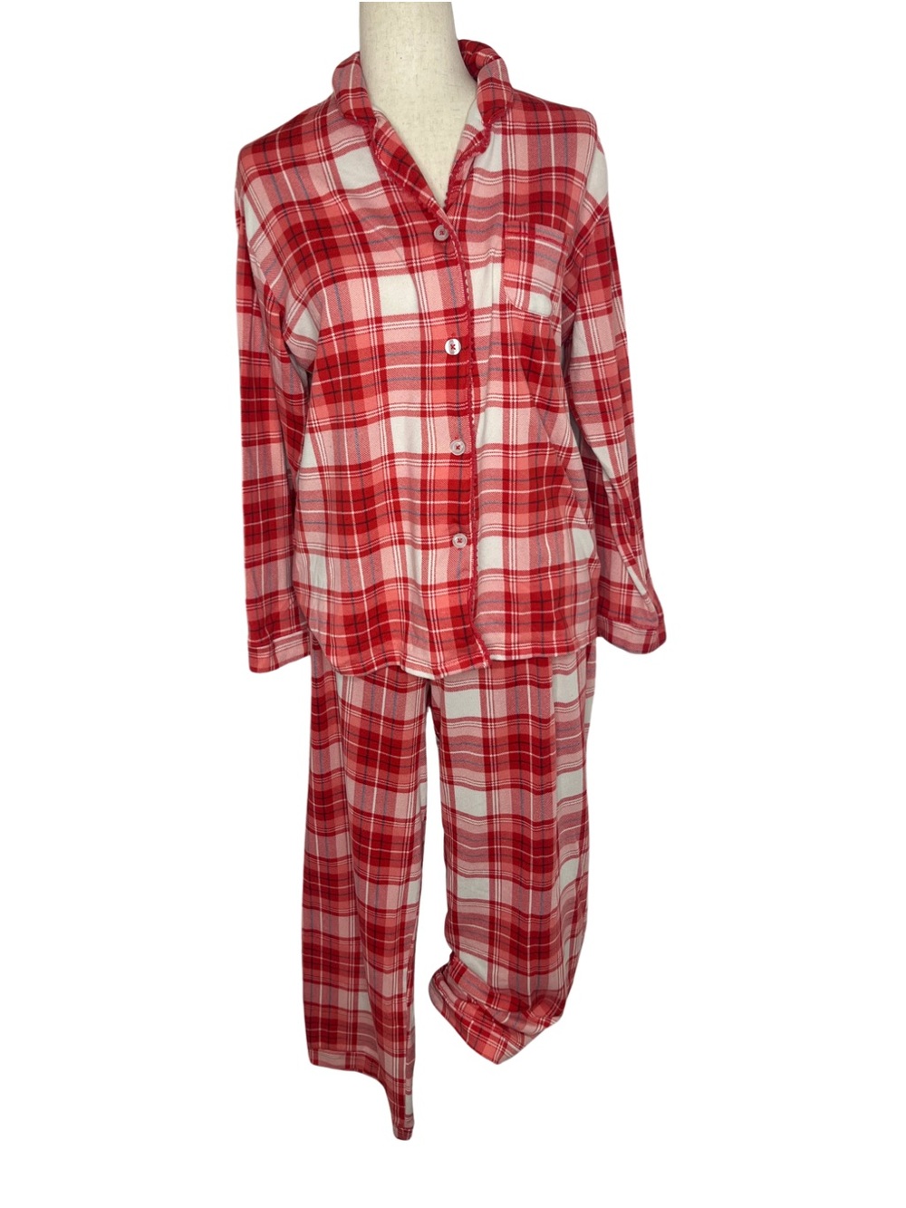 Cuddl Duds Red Plaid Button Front Pajama Set Size Large